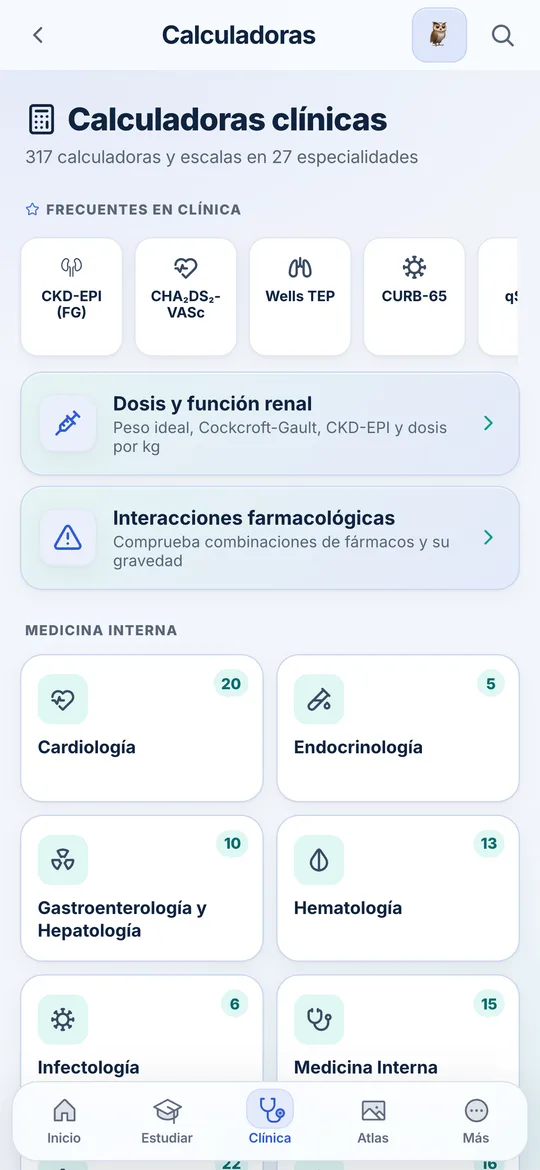 Calculadoras clínicas por especialidad